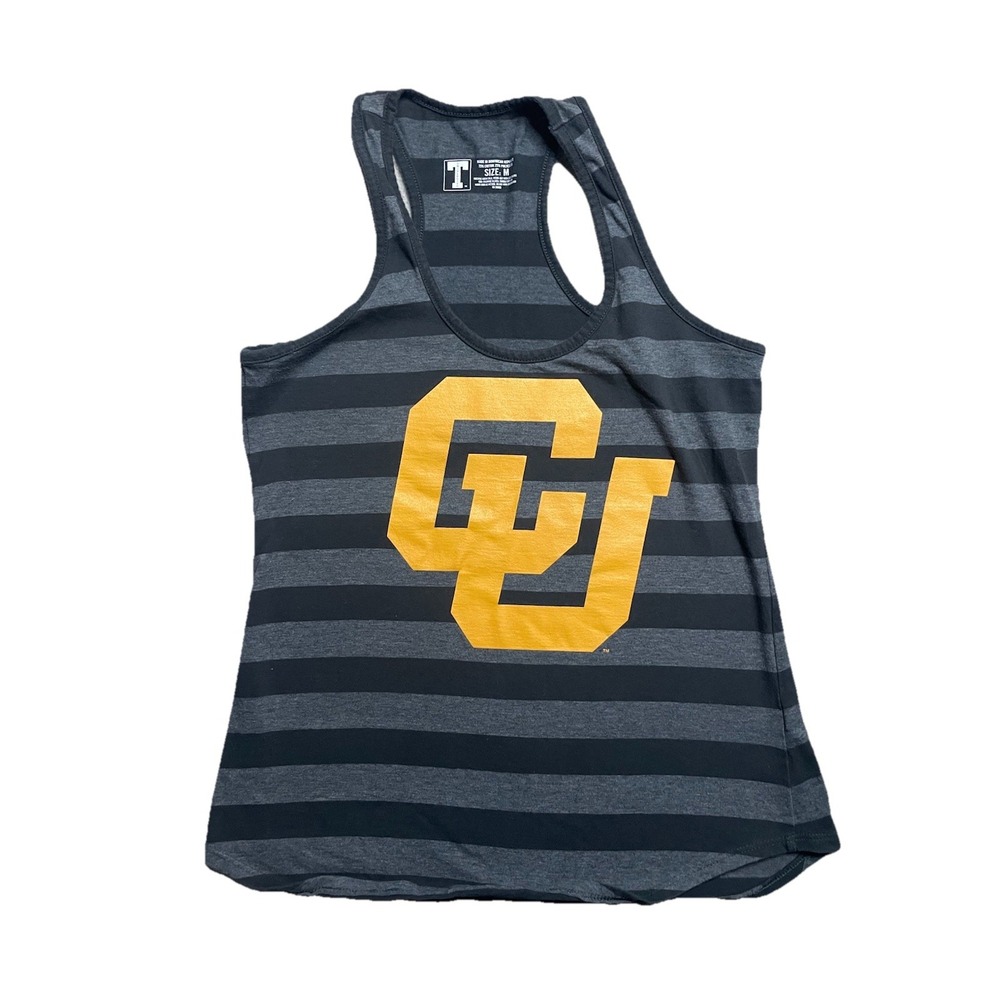 NCAA Colorado Buffaloes Striped Black Tank Top Womens Ladies Racerback Sports M